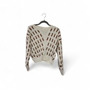 Blue B Collection Cream Brown Cable Knit Sweater Small Cropped Pullover Crewneck